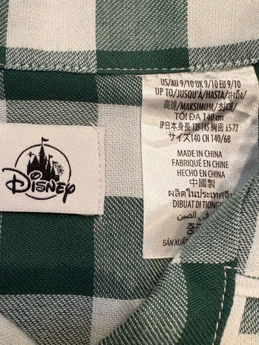 Disney Green/White Check Plaid Kids Pajamas Embroidered Mickey Mouse Donald Duck
